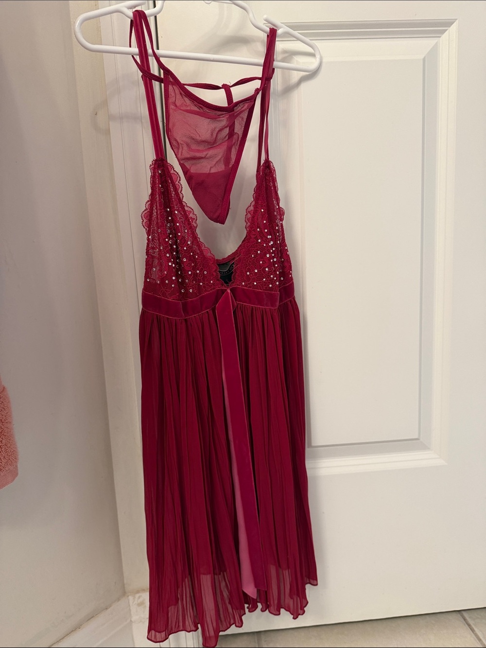 Victoria's Secret Deep Pink Embellished Strapless Chiffon Dress